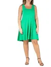 24seven Comfort Apparel Plus Size Fit And Flare Knee Length Tank Dress In Green