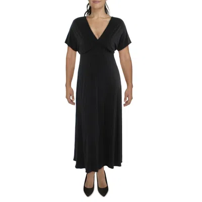 24seven Comfort Apparel Plus Womens Knit Surplice Maxi Dress In Black