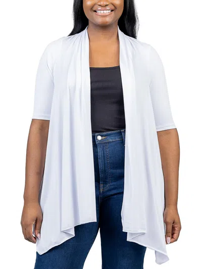 24seven Comfort Apparel Plus Size Elbow Length Open Front Cardigan Sweater In White