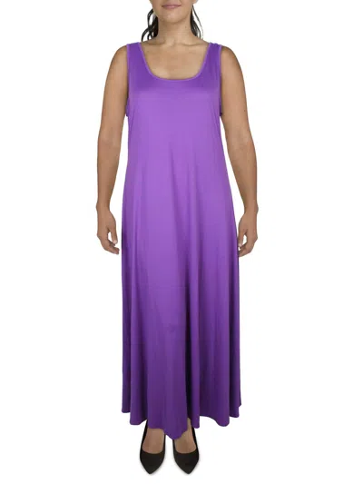 24seven Comfort Apparel Women's Relaxed Sleeveless Tunic A-line Long Dress In Purple