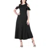 24seven Comfort Apparel Maternity Ruffle Cold Shoulder A-line Maxi Dress In Black