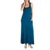 24seven Comfort Apparel Scoop Neck Sleeveless Maternity Maxi Dress With Pockets In Blue