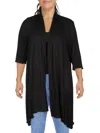 24seven Comfort Apparel Women's Plus Size Extra Long Open Front Cardigan In Black
