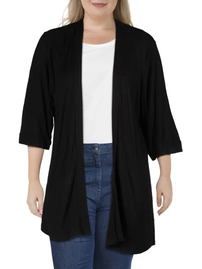 24seven Comfort Apparel Plus Womens Open Front Layering Cardigan Top In Black