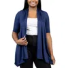 24seven Comfort Apparel Plus Size Elbow Length Open Front Cardigan Sweater In Blue