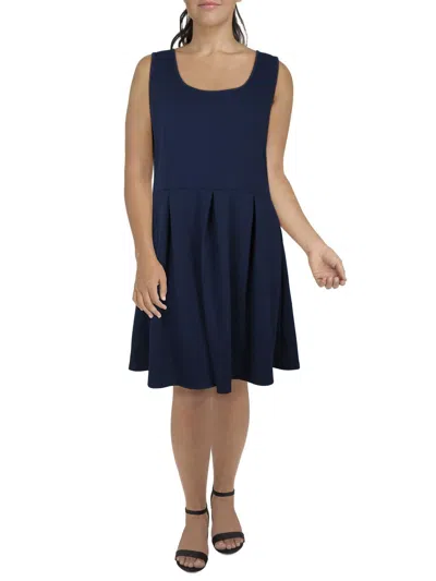 24seven Comfort Apparel Plus Womens Pleated Knee-length Fit & Flare Dress In Blue