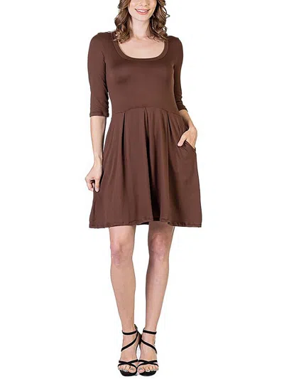 24seven Comfort Apparel Plus Womens Pleated Knee Length Midi Dress In Brown