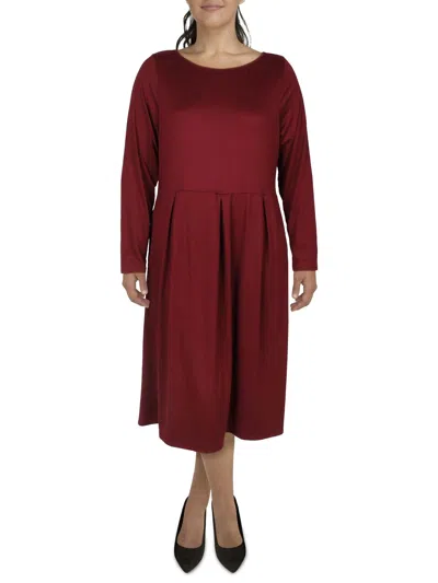 24seven Comfort Apparel Plus Womens Pleated Long Sleeve Midi Dress In Pink
