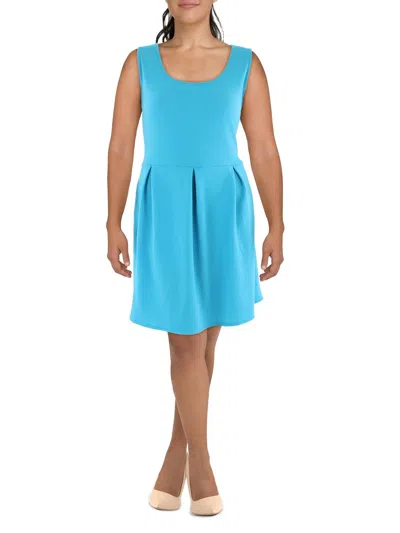 24seven Comfort Apparel Plus Womens Pleats Scoop Neck Fit & Flare Dress In Blue