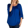 24seven Comfort Apparel Plus Womens Round Neck 3/4 Sleeve Tunic Top In Blue