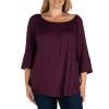 24seven Comfort Apparel Plus Womens Round Neck 3/4 Sleeve Tunic Top In Purple