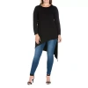 24seven Comfort Apparel Plus Womens Round Neck Long Sleeve Tunic Top In Black