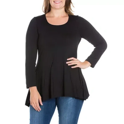 24seven Comfort Apparel Plus Womens Round Neck Long Sleeve Tunic Top In Black