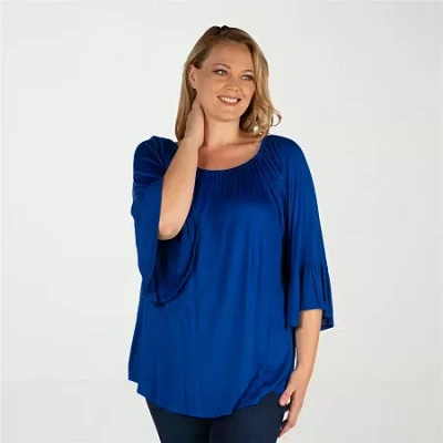 24seven Comfort Apparel Plus Womens Round Neck Long Sleeve Tunic Top In Blue