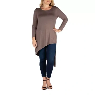 24seven Comfort Apparel Plus Womens Round Neck Long Sleeve Tunic Top In Brown