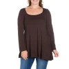 24seven Comfort Apparel Plus Womens Round Neck Long Sleeve Tunic Top In Brown