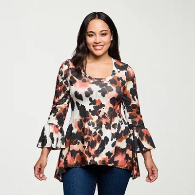 24seven Comfort Apparel Plus Womens Round Neck Long Sleeve Tunic Top In Gray