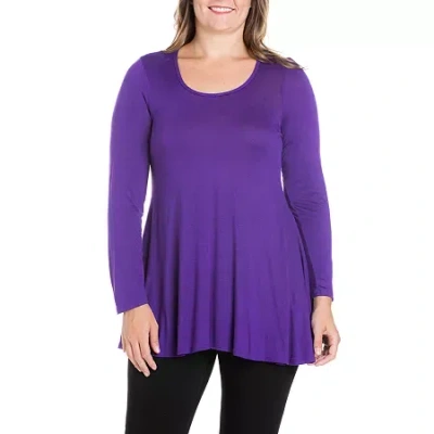 24seven Comfort Apparel Plus Womens Round Neck Long Sleeve Tunic Top In Purple