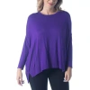 24seven Comfort Apparel Plus Womens Round Neck Long Sleeve Tunic Top In Purple