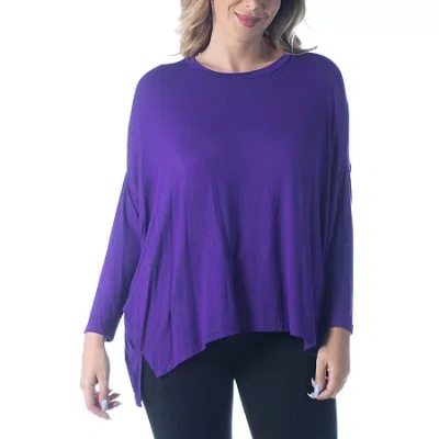 24seven Comfort Apparel Plus Womens Round Neck Long Sleeve Tunic Top In Purple