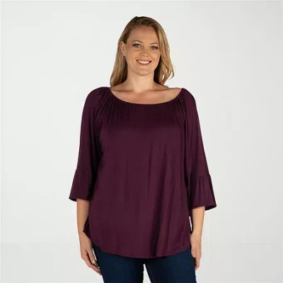 24seven Comfort Apparel Plus Womens Round Neck Long Sleeve Tunic Top In Purple