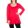 24seven Comfort Apparel Plus Womens Round Neck Long Sleeve Tunic Top In Red