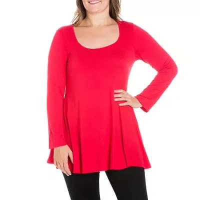 24seven Comfort Apparel Plus Womens Round Neck Long Sleeve Tunic Top In Red