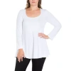 24seven Comfort Apparel Plus Womens Round Neck Long Sleeve Tunic Top In White