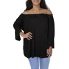 24seven Comfort Apparel Plus Womens Ruched Bell Sleeve Blouse In Black
