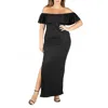 24seven Comfort Apparel Plus Womens Ruffled Comfy Midi Dress In Black