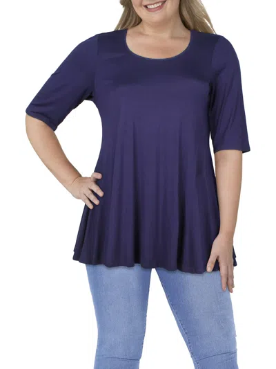 24seven Comfort Apparel Plus Womens Scoop Neck 3/4 Sleeve Tunic Top In Blue