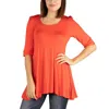 24seven Comfort Apparel Elbow Sleeve Swing Tunic Top In Orange