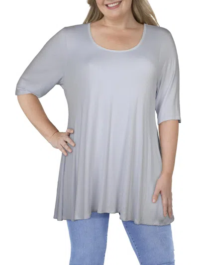 24seven Comfort Apparel Plus Womens Scoop Neck 3/4 Sleeve Tunic Top In White