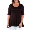24seven Comfort Apparel Plus Womens Scoop Neck Elbow Sleeve Tunic Top In Brown