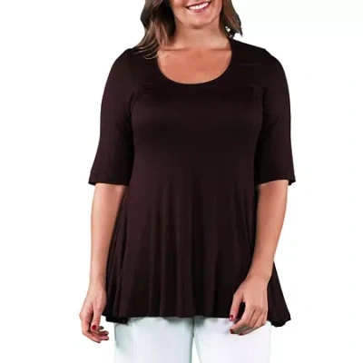 24seven Comfort Apparel Plus Womens Scoop Neck Elbow Sleeve Tunic Top In Brown