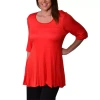 24seven Comfort Apparel Plus Womens Scoop Neck Elbow Sleeve Tunic Top In Orange