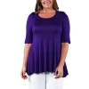 24seven Comfort Apparel Plus Womens Scoop Neck Elbow Sleeve Tunic Top In Purple