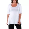 24seven Comfort Apparel Plus Womens Scoop Neck Elbow Sleeve Tunic Top In White
