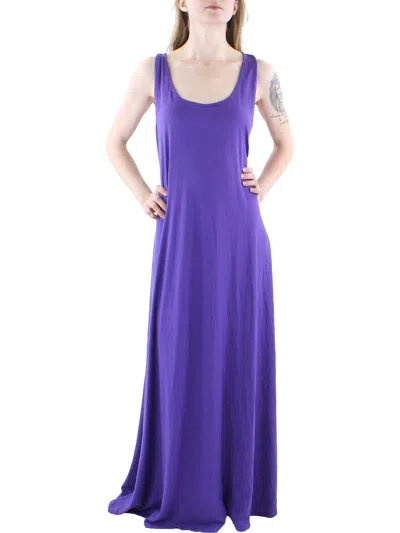 24seven Comfort Apparel Plus Womens Scoop Neck Long Maxi Dress In Purple