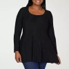 24seven Comfort Apparel Plus Womens Scoop Neck Long Sleeve Tunic Top In Black