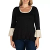 24seven Comfort Apparel Plus Womens Scoop Neck Long Sleeve Tunic Top In Black
