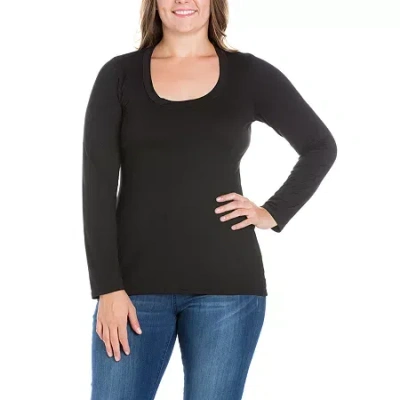 24seven Comfort Apparel Plus Womens Scoop Neck Long Sleeve Tunic Top In Black