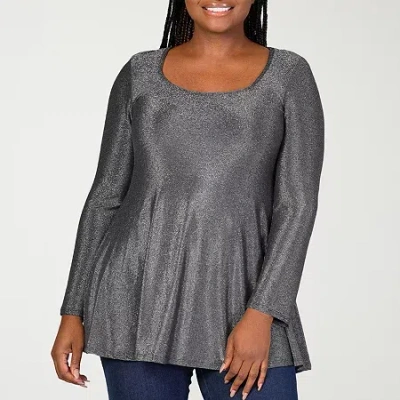 24seven Comfort Apparel Plus Womens Scoop Neck Long Sleeve Tunic Top In Gray