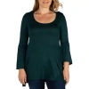 24seven Comfort Apparel Plus Womens Scoop Neck Long Sleeve Tunic Top In Green