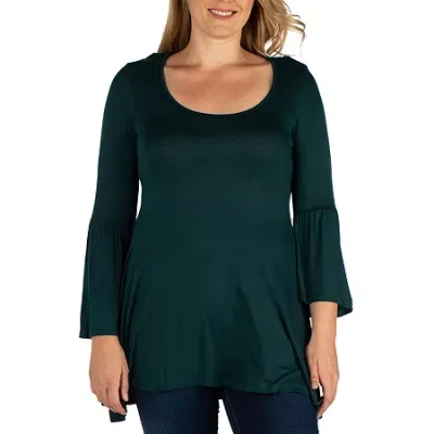 24seven Comfort Apparel Plus Womens Scoop Neck Long Sleeve Tunic Top In Green