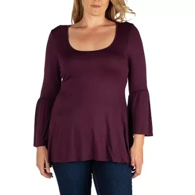 24seven Comfort Apparel Plus Womens Scoop Neck Long Sleeve Tunic Top In Purple