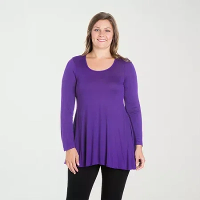 24seven Comfort Apparel Plus Womens Scoop Neck Long Sleeve Tunic Top In Purple