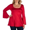 24seven Comfort Apparel Plus Womens Scoop Neck Long Sleeve Tunic Top In Red