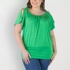 24seven Comfort Apparel Plus Womens Scoop Neck Short Sleeve Tunic Top In Green