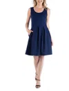 24seven Comfort Apparel Sleeveless Pleated Maternity Dress With Pockets In Blue